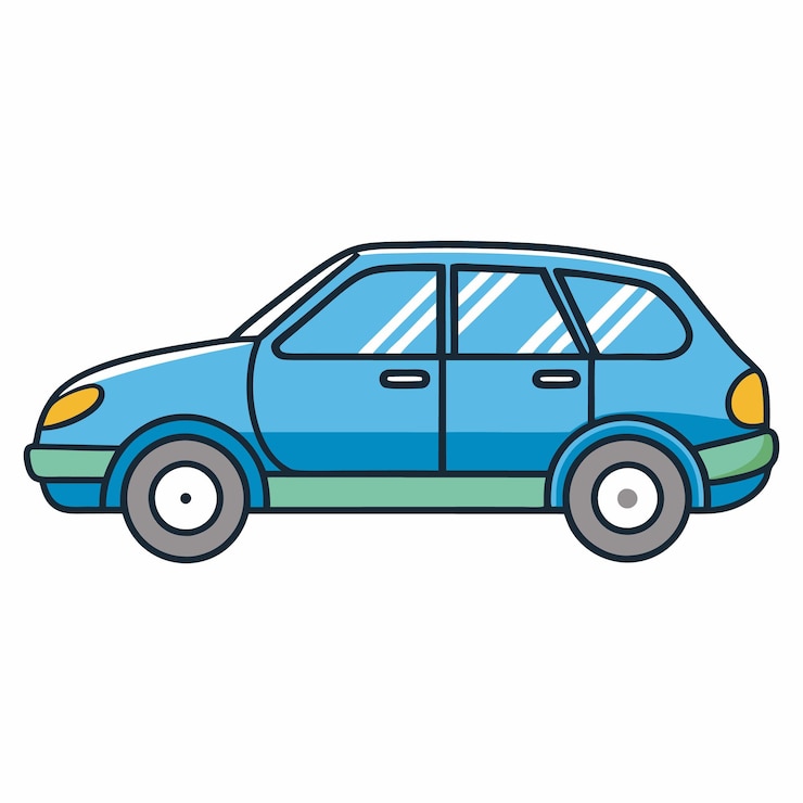 Vector un automóvil de pasajeros con un diseño de contornos simples
