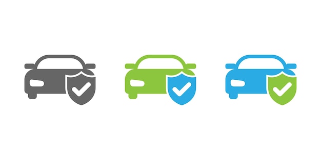 automóvil con protección de escudo adecuada para el diseño de íconos vectoriales de seguros de vehículos