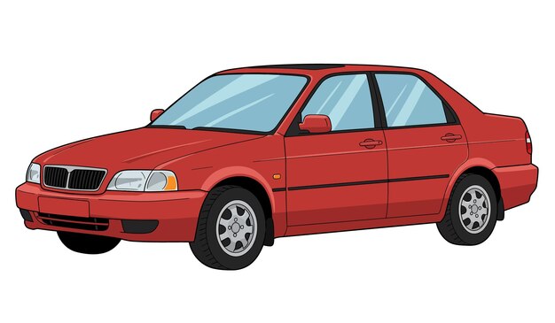 El automóvil sedán rojo aislado sobre un fondo blanco es un vehículo de cuatro puertas con un diseño clásico