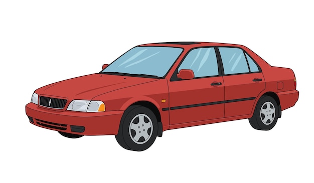 El automóvil sedán rojo aislado sobre un fondo blanco es un vehículo de cuatro puertas con un diseño clásico