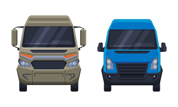 El automóvil y el transporte urbano como conjunto de vectores de vista frontal del tráfico vial