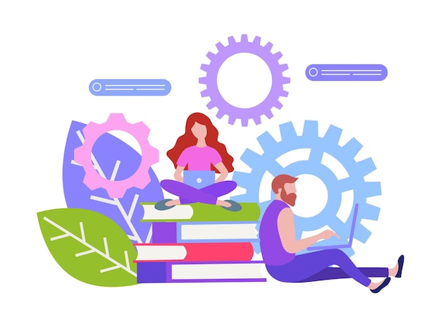 Los autónomos trabajan de forma remota en el flujo de trabajo web de educación de formación en línea