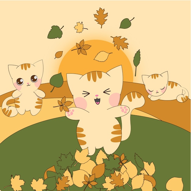 Vector autumn cute cats