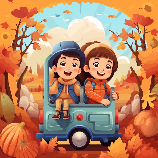 Vector autumn_excursion_frame_children_vector