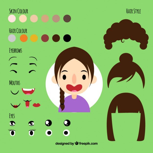 Vector avatar chica con el kit de complementos