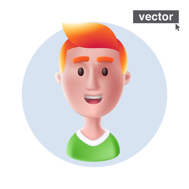 Vector avatar de chico de jengibre joven sonriente con suéter verde ilustración de vector 3d realista