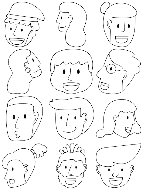 Avatar conjunto de vectores Avatar estilo de dibujos animados simple Cara estilo de dibujos animados simple