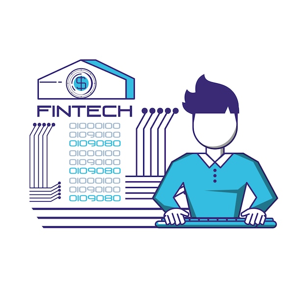 Avatar de empresario con iconos de tecnología financiera