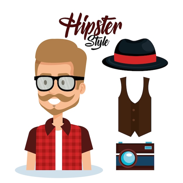 Vector avatar de estilo hipster con accesorios