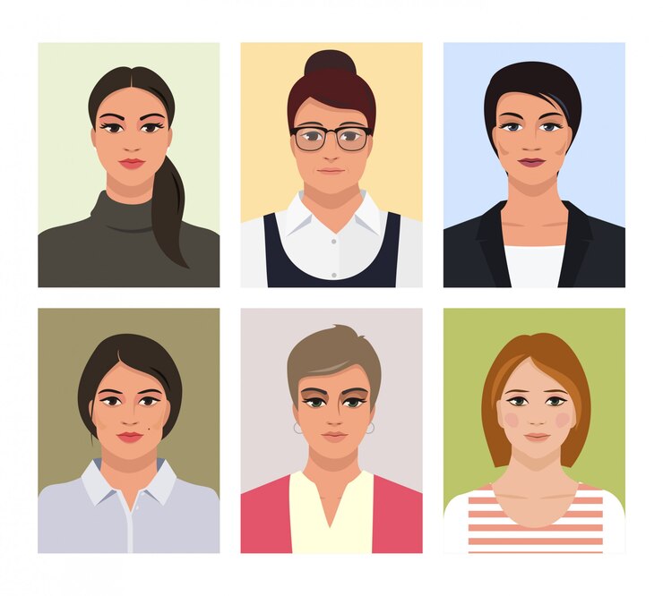 Vector avatar femenino, conjunto de imágenes