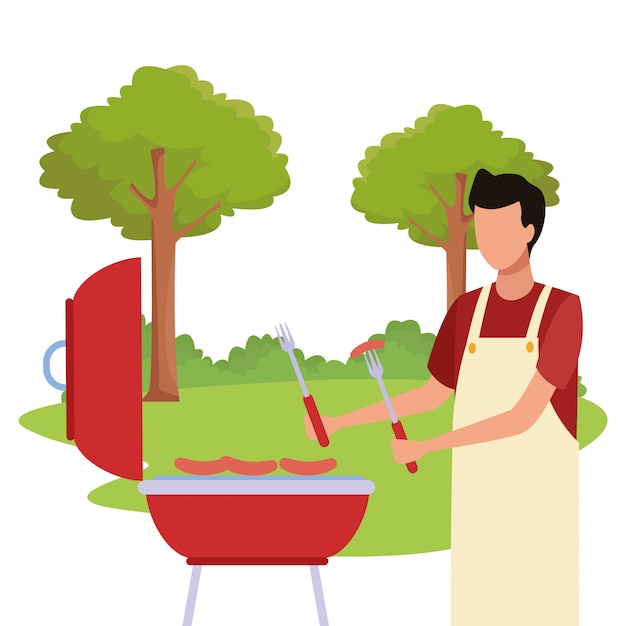 Avatar hombre cocinando en una parrilla de barbacoa
