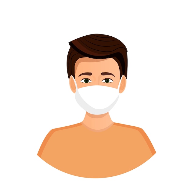 Vector avatar de un hombre moreno que usa una máscara para protegerse contra la contaminación del aire por la gripe coronavirus