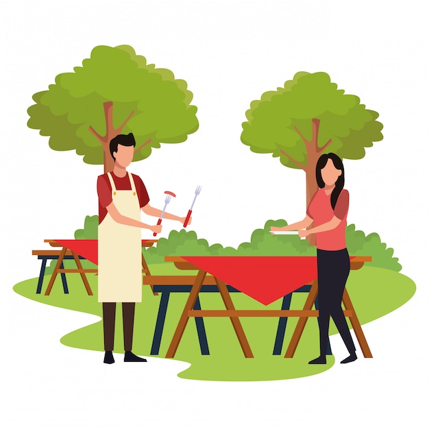 Avatar hombre y mujer en un picnic al aire libre