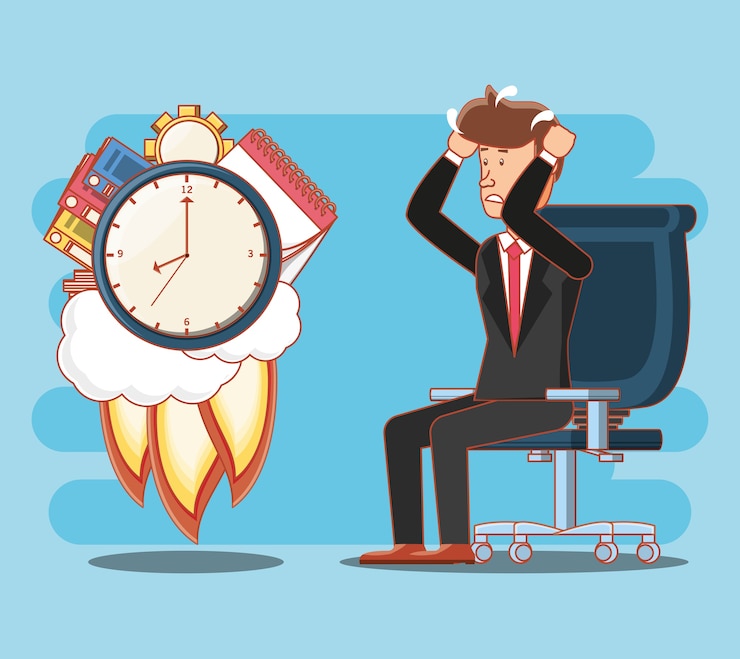 Vector avatar de hombre de negocios con elementos de tiempo de trabajo