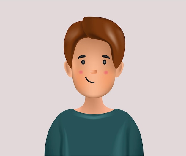 Avatar de hombre sonriente joven. Carácter de personas vectoriales 3d.