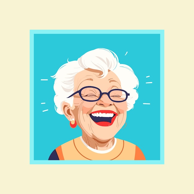 Avatar de ilustración plana de cara de sonrisa de risa y alegría de ancianas