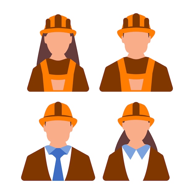 Avatar ingeniero trabajador femenino y masculino. Mujer y hombre trabajador. Estilo de dibujos animados Ilustración vectorial