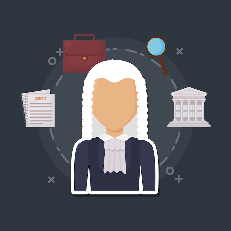 Vector avatar juez y ley y justicia relacionados con iconos alrededor