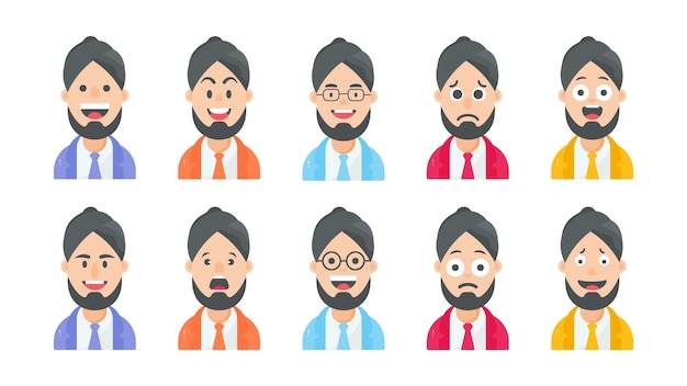 Avatar masculino y personajes de negocios corporativos con diferentes expresiones faciales