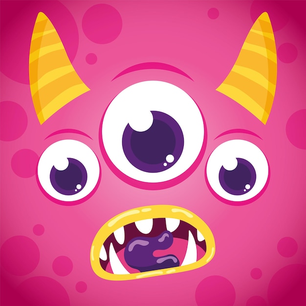 Vector avatar de monstruo rosa con un par de cuernos ilustración vectorial