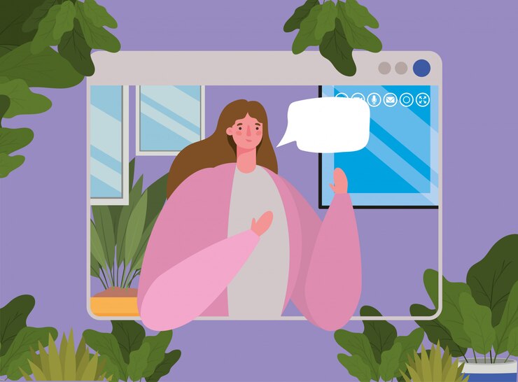 Vector avatar de mujer con burbuja en el sitio web en diseño de video chat