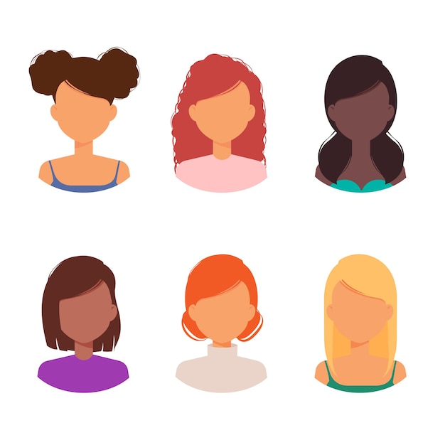 Avatar de mujer con diferentes peinados y colección de cortes de pelo.