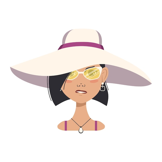 Vector avatar de una mujer enojada con labios fruncidos, pelo corto negro y gafas de cara agresiva.