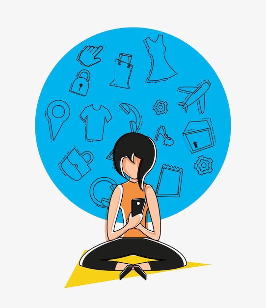 avatar de mujer con estilo de arte pop icono de compras en línea