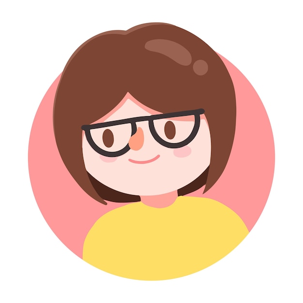 Avatar mujer con gafas Cute dibujos animados Vector ilustración