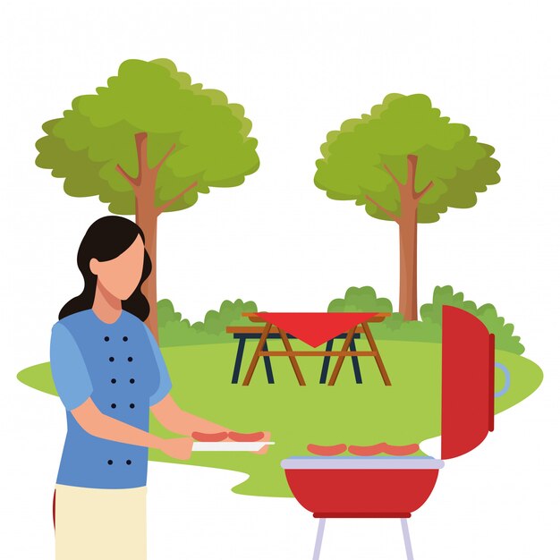 Avatar mujer en parrilla de barbacoa