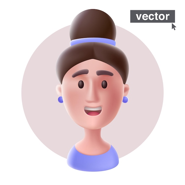 Vector avatar de mujer sonriente joven en marco de círculo ilustración de personaje de vector de estilo 3d realista