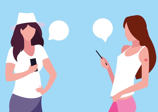 Avatar de mujeres jóvenes con dispositivos de teléfonos inteligentes