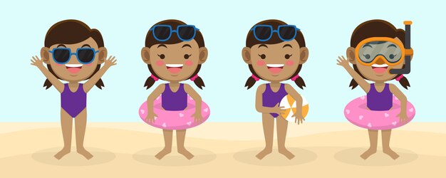 Vector avatar de niños listo para el verano premium