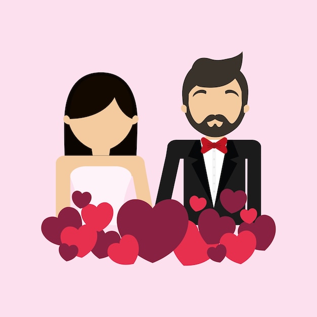 Avatar pareja de boda con corazones decorativos