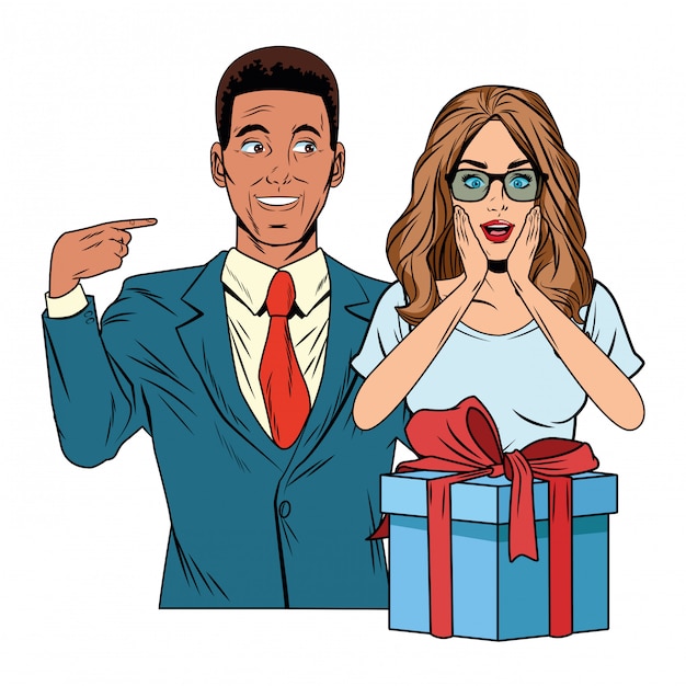 Vector avatar de pareja con caja de regalo