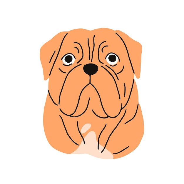 Avatar de perro de la raza Mastiff francesa Retrato de cabeza de perro de Burdeos Canino de cara de hocico Perro de burdeos de pura raza Perro de cachorro de hocico Ilustración vectorial plana aislada sobre fondo blanco