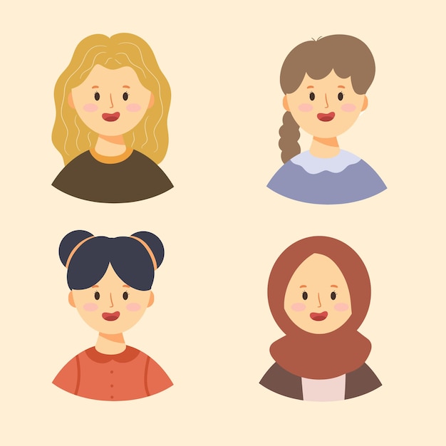 Avatar de personaje de dibujos animados femenino lindo en diseño plano