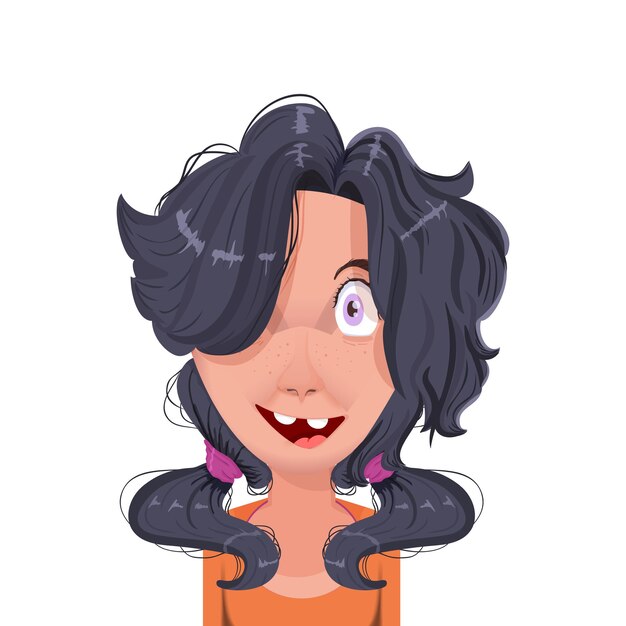 Avatar de personaje de dibujos animados de mujer, retrato de estilo plano