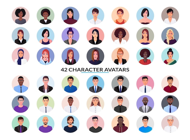 Avatar de personaje con perfil de cara redonda Gran colección