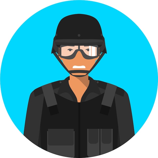 Avatar de personaje de soldado árabe musulmán. ilustración vectorial