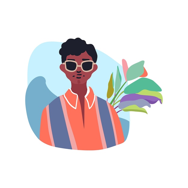 Avatar realista hombre afro con gafas en ropa tradicional ilustración vectorial