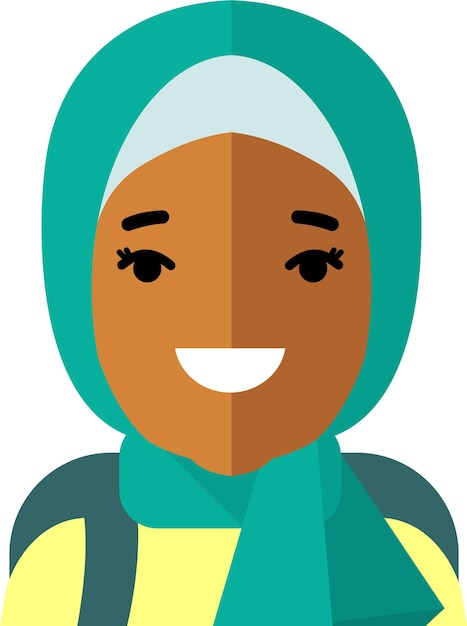 Vector avatar retrato de estudiante de primaria chica musulmana en hiyab en estilo plano