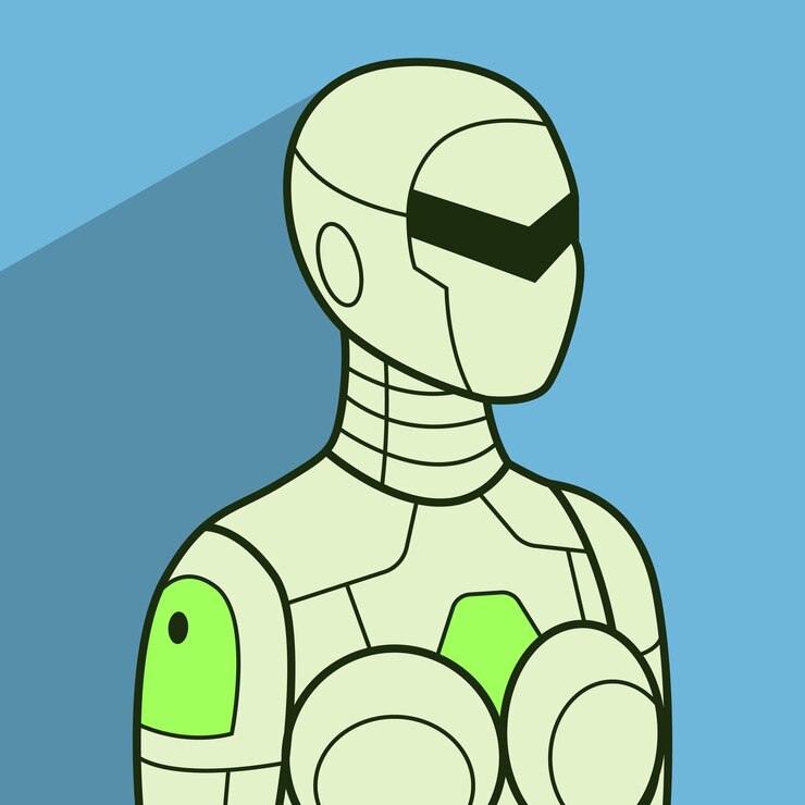 Vector avatar de robot femenino mirando hacia la mitad con una larga sombra