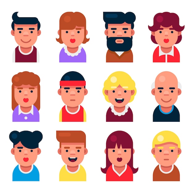 Avatar Userpic Set. Personajes de dibujos animados lindos establecidos para el perfil de usuario.