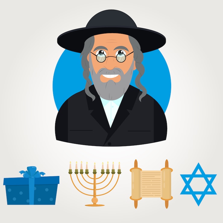 Vector avatar de vector de hombre judío con tocado tradicional.