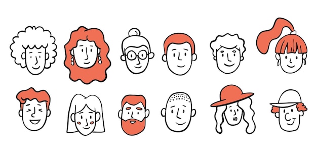 Avatares de contorno simple de personas Doodle cabeza
