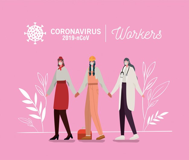 Vector avatares de mujeres con máscaras y uniformes médicos.