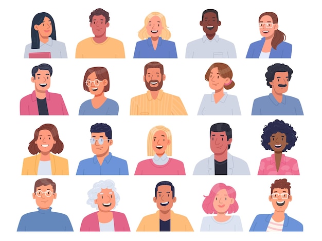 Vector avatares de negocios un conjunto de retratos de hombres y mujeres de diferentes edades y nacionalidades _ai_generado