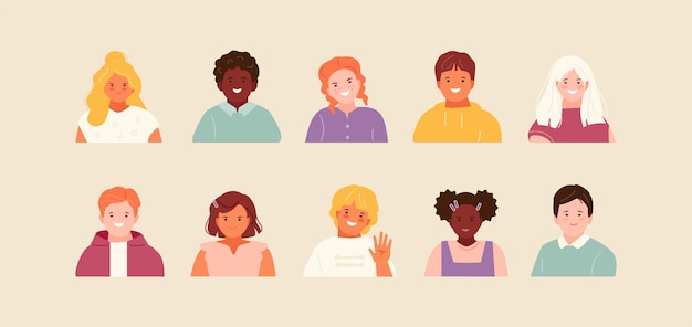 Avatares niños niños y niñas colección vector