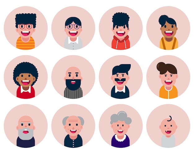 Vector avatares de personajes familiares de diseño plano